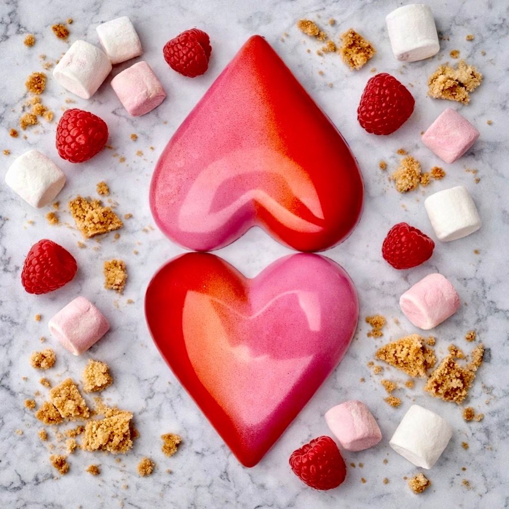 Raspberry caramel marshmallow hearts ❤️